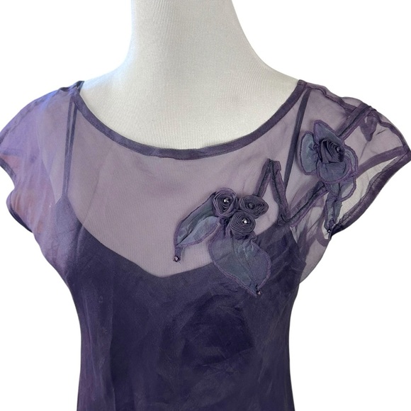 Vintage Tiar Silk Dark Purple Flower Fairy Maxi Dress Size Small WhimsyGoth USA - Picture 7 of 15